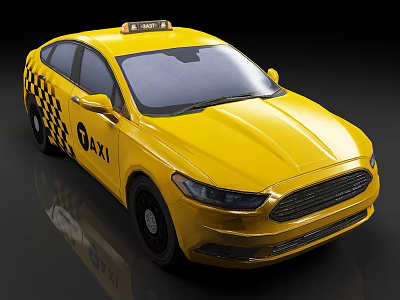 Yellow Sedan Taxi Car With Roof Sign And Checkered Door Design 3d model