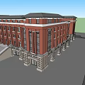 Red Brick School Building Multi Story Structure With Large Windows And Classical Design 3d model