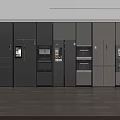 Modern Kitchen Interior Design With Built In Grey And White Refrigerators And Freezers