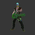 Sci Fi Male Warrior Character Standing With Large Mechanical Gun And Leather Outfit