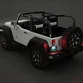 White Convertible Off Road Jeep With Black Roof Rack And Large Tires