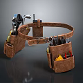 Durable Brown Leather Utility Tool Belt With Multiple Pockets Holding Wrenches And Screwdrivers 3d model