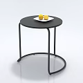 Round Black Coffee Table With Metal Frame White Plate And Two Lemons 3d model