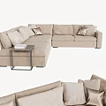 Beige Sectional Sofa with Multiple Soft Pillows and Side Table in Living Room Area 3d model