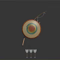 Traditional Hunting Tools Display With Woven Shield Fish Pattern Wooden Handle And Arrows