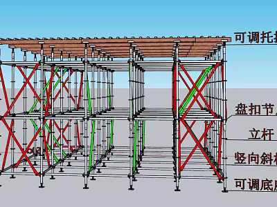 Scaffolding Structure With Adjustable Support Disk Lock Joints Vertical Poles And Adjustable Base 3d model