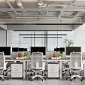 Modern Public Office Interior With Open Layout Desks Monitors Office Chairs And Potted Plants