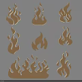 Stylish Brown Flame Shaped Wall Decor With Multiple Fire Patterns For Home 3d model