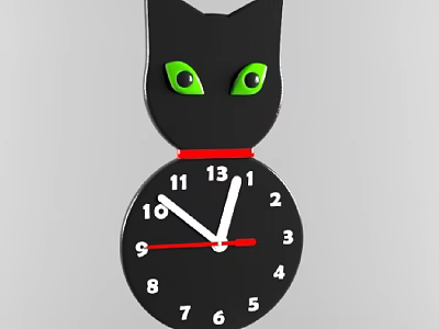 Black Cat Shaped Wall Clock with Green Eyes Black Dial and White Numbers 3d model