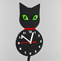 Black Cat Shaped Wall Clock with Green Eyes Black Dial and White Numbers