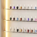 Modern Glossy Nail Bar Interior With Organized Nail Polish Display Shelf And Chairs Table