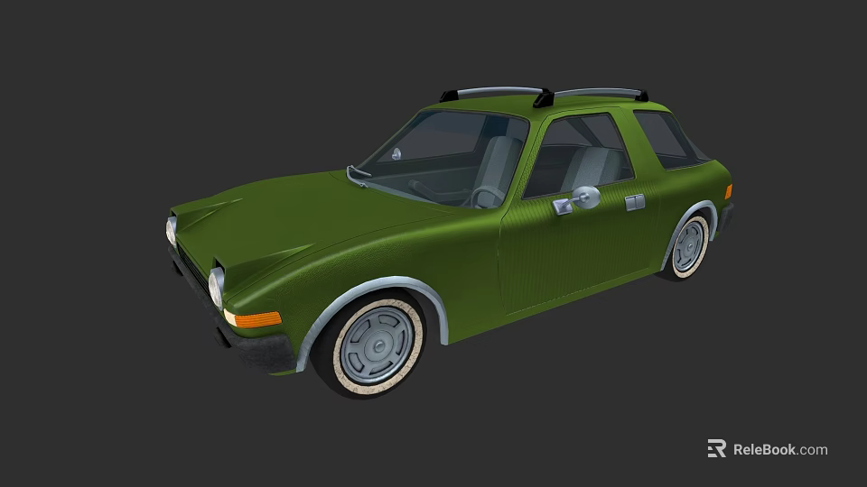 Green Vintage Two Door Car With Roof Rack And Silver Wheels 3d model 