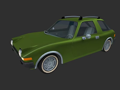 Green Vintage Two Door Car With Roof Rack And Silver Wheels 3d model
