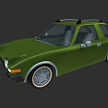 Green Vintage Two Door Car With Roof Rack And Silver Wheels