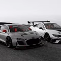 Silver Audi and White BMW Sports Cars with Aggressive Design Rear Spoilers Red Seats