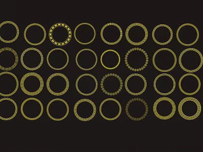 Golden Circular Pendants With Various Patterns Arranged On Black Background 3d model