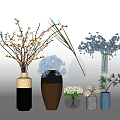 Decorative Vases With Various Flowers And Different Design Styles For Home Decor 3d model