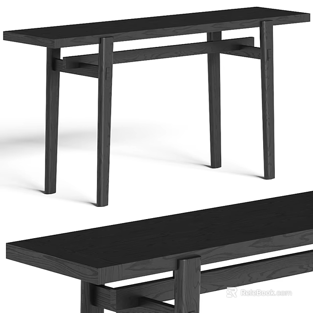 Black Modern Console Table Design With Sleek Metal Legs And Wooden Surface Top 3d model 
