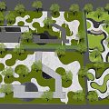 Garden Landscape Design With Lush Greenery Winding Paved Paths And Water Features 3d model