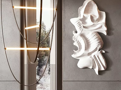 Modern White 3D Abstract Leaf Wall Decor On Gray Interior Wall 3d model