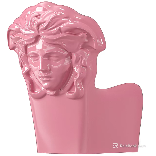 Pink Classical Head Sculpture Carving with Intricate Curly Hair and Smooth Surface 3d model