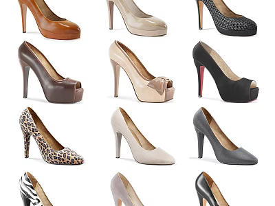 Stylish High Heels Collection With Various Colors Different Styles Peep Toe And Bow Details 3d model