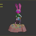 3D Rabbit Character With Long Ears Blue Outfit Pink Base And Green Grass