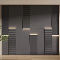 Modern Gray Interior Wall Featuring Vertical Ribbed Panels And Illuminated Accent Sections 3d model