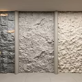 Textured Background Wall Design Featuring Three Different Panels And Built In Lighting 3d model