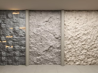 Textured Background Wall Design Featuring Three Different Panels And Built In Lighting 3d model