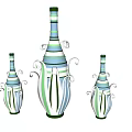 Elegant Three Vases With Blue Green Stripes And White Curved Decorations For Floral