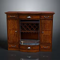Entryway Sideboard Cabinet with Carved Wooden Details Wine Rack Drawers And Storage Doors