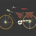Vintage Bicycle With Red Seat Red Handlebars Brown Bag And Yellow Rims