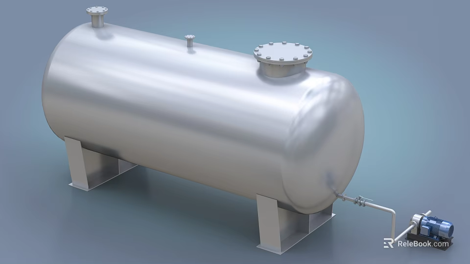 Industrial Horizontal Stainless Steel Storage Tank With Support Legs And Top Access Ports 3d model 