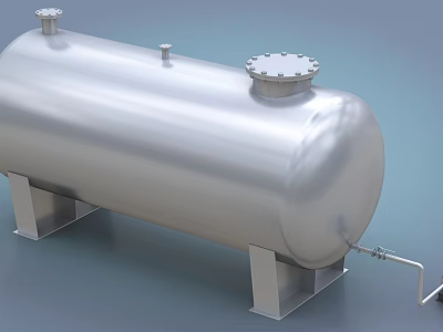 Industrial Horizontal Stainless Steel Storage Tank With Support Legs And Top Access Ports 3d model