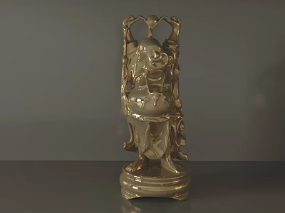 Golden Ornamental Sculpture With Intricate Carving Details And Decorative Base 3d model