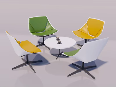 Modern Round Table and Chair Set with Green Yellow White Seats for Living Room 3d model