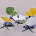 Modern Round Table and Chair Set with Green Yellow White Seats for Living Room