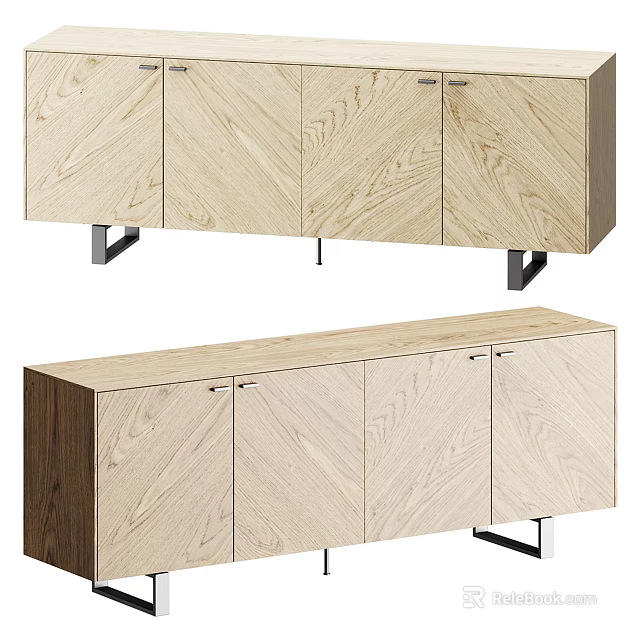 Modern Wooden Console Side Cabinet With Textured Doors Metal Legs And Storage Design 3d model 