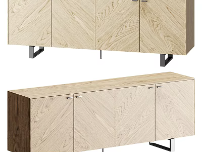 Modern Wooden Console Side Cabinet With Textured Doors Metal Legs And Storage Design 3d model