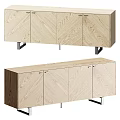 Modern Wooden Console Side Cabinet With Textured Doors Metal Legs And Storage Design