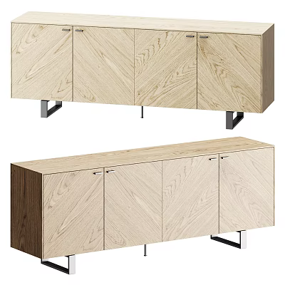 Modern Wooden Console Side Cabinet With Textured Doors Metal Legs And Storage Design 3d model
