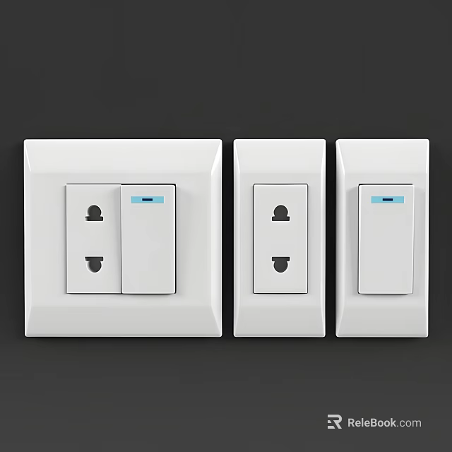 White Electrical Switch Socket Panels With Indicator Light And Different Combinations 3d model 