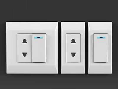 White Electrical Switch Socket Panels With Indicator Light And Different Combinations 3d model