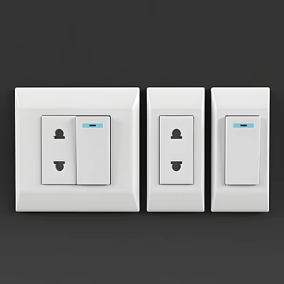 White Electrical Switch Socket Panels With Indicator Light And Different Combinations 3d model