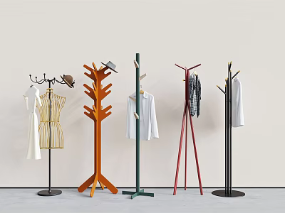Colorful Coat Racks With Various Designs Holding Dresses Shirts And Hats For Home Use 3d model