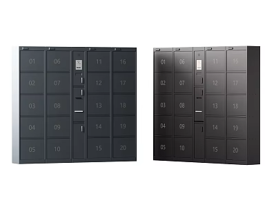 Black Metal Storage Lockers With Numbered Compartments And Secure Doors 3d model
