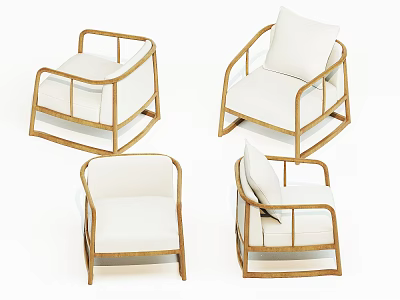 Modern Leisure Chairs with Wooden Frame White Cushions and Comfortable Pillows for Indoor Use 3d model