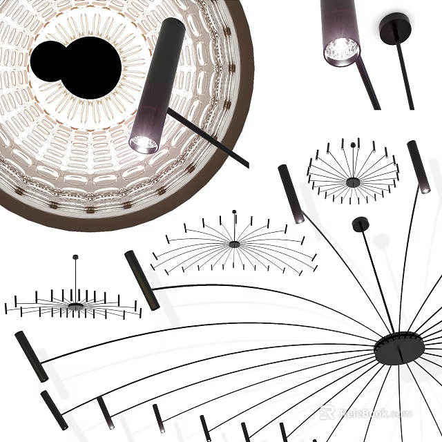 Modern Chandelier Designs with Creative Radiant Lines and Unique Metal Structures 3d model 
