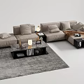 Modern Gray Sectional Sofa with Coffee Table and Decorative Items on Area Rug 3d model